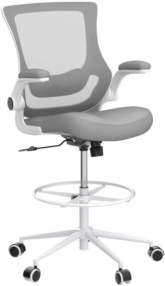 Misolant Tall Office Chair, Drafting Chair for Standing Desk, High Office Chair with Adjustable Lumbar Support, Flip-up Arm and Footrest Ring, Tall Drafting Chair for Bar Height Desk