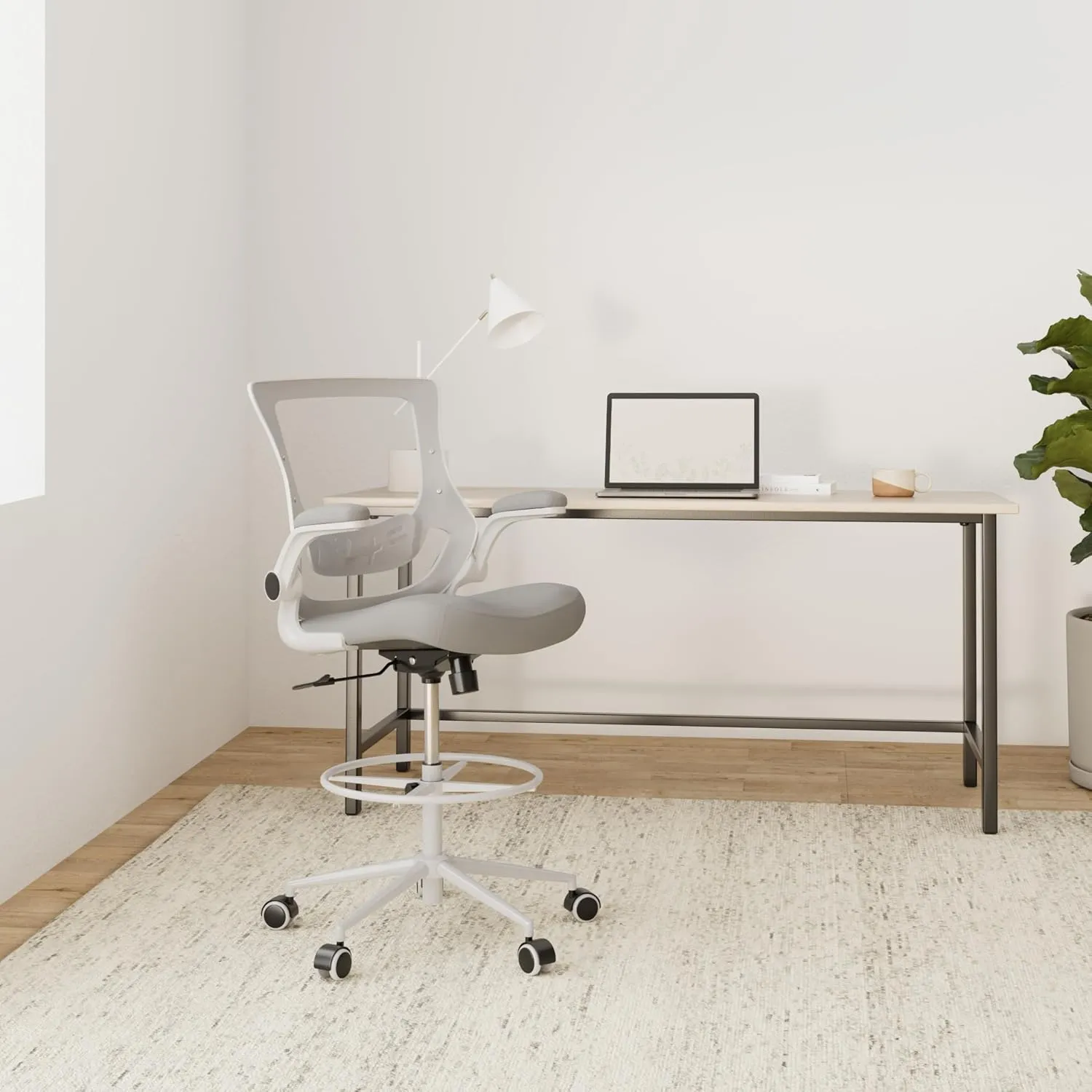 Misolant Tall Office Chair, Drafting Chair for Standing Desk, High Office Chair with Adjustable Lumbar Support, Flip-up Arm and Footrest Ring, Tall Drafting Chair for Bar Height Desk