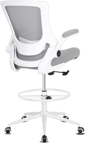 Misolant Tall Office Chair, Drafting Chair for Standing Desk, High Office Chair with Adjustable Lumbar Support, Flip-up Arm and Footrest Ring, Tall Drafting Chair for Bar Height Desk
