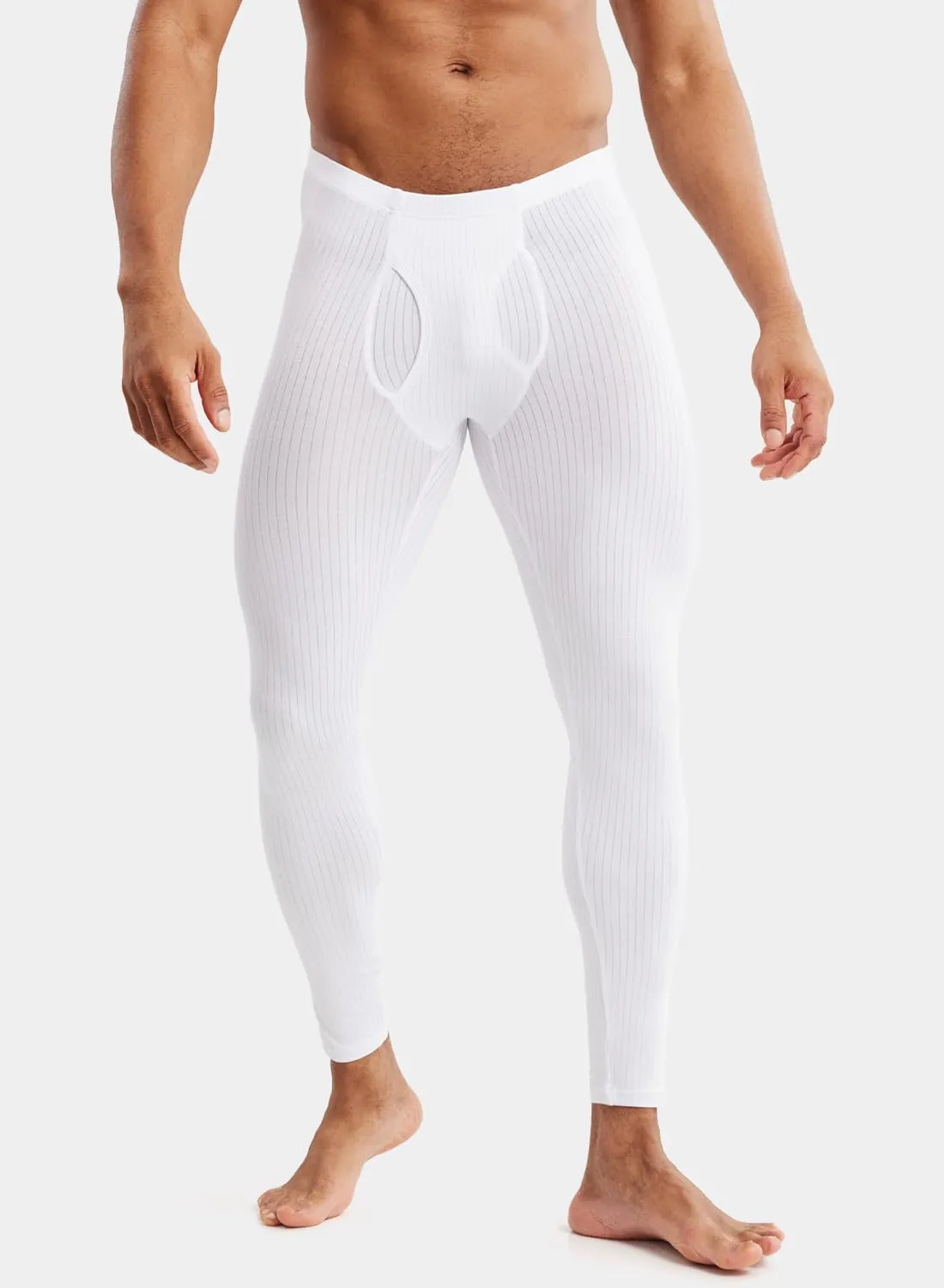 MIZOK Men's Ribbed Knit Compression Pant Cotton Thermal Leggings