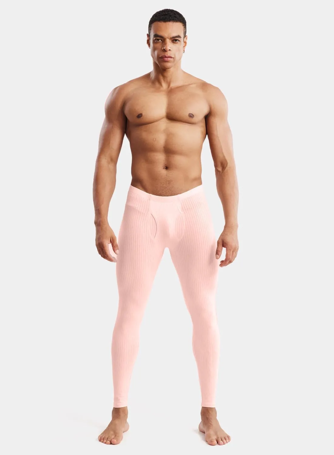 MIZOK Men's Ribbed Knit Compression Pant Cotton Thermal Leggings