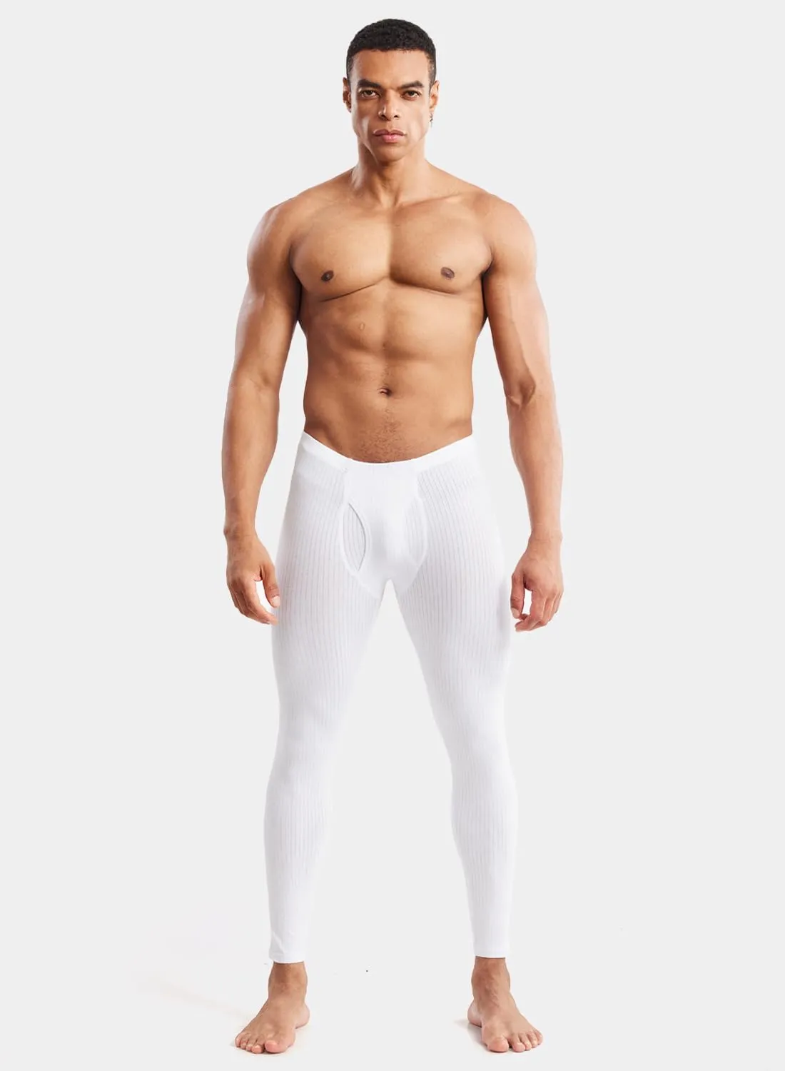 MIZOK Men's Ribbed Knit Compression Pant Cotton Thermal Leggings