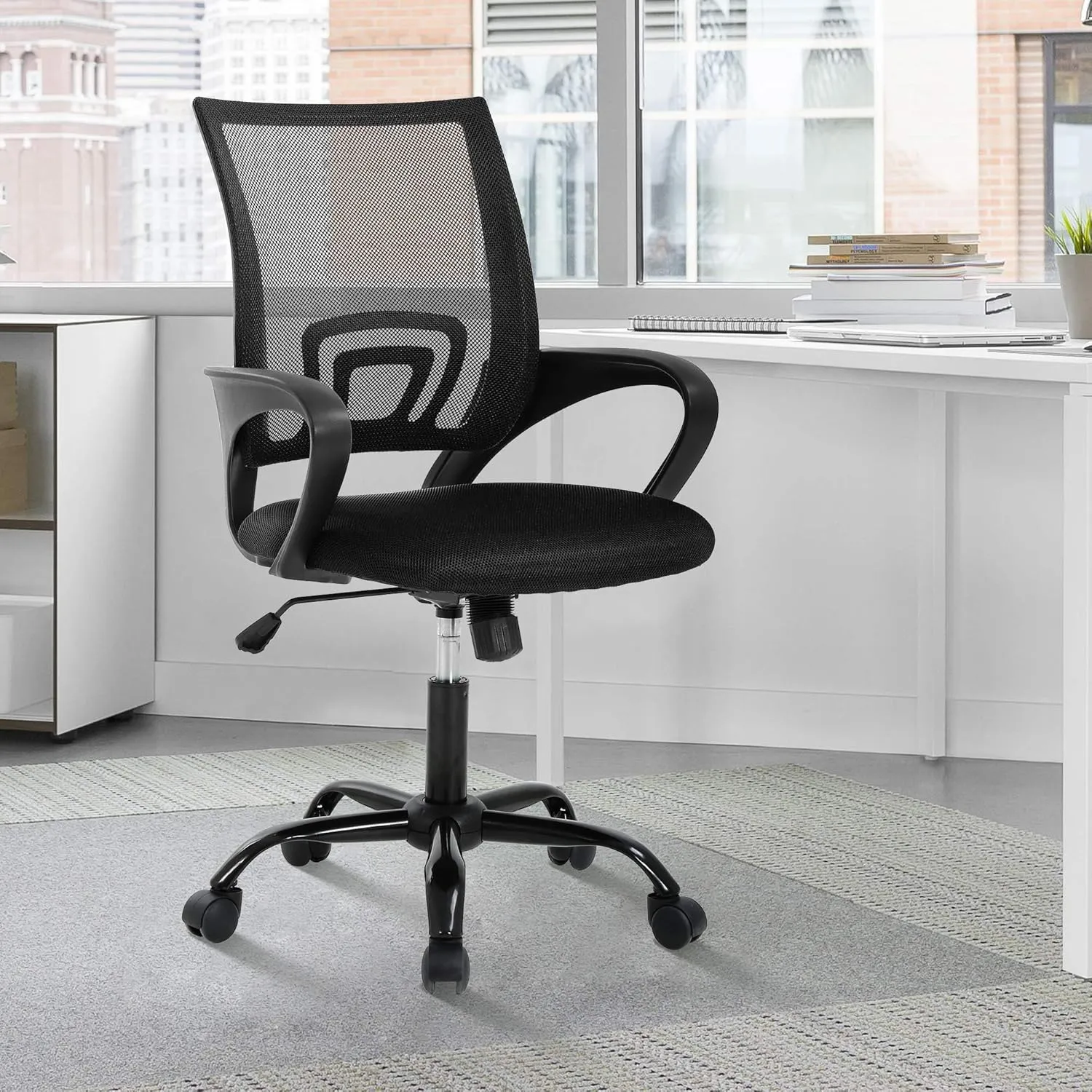 MKDLUFEI Modern Black Office Chair, Ergonomic Mesh Back with Lumbar Support, Adjustable Height, Breathable Mesh, 250 lbs Capacity
