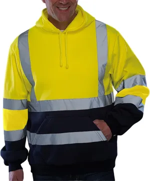 Mmoneyake Mens High Visibility Reflective Hoodies Class 3 Work Construction Safety Pullover Hooded Sweatshirt Hi-Viz Workwear