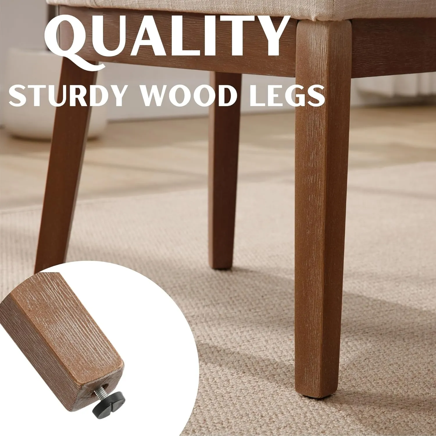 Modern Dining Chairs Set of 6, Comfortable Dining Room Chairs with Back, Linen Fabric Upholstered Kitchen Side Chairs with Wood Legs for Living Room, Beige