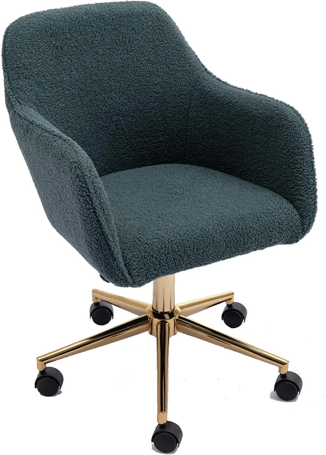 Modern Faux Fur Home Office Chair, Upholstered Elegant Makeup Vanity Chair for Teen Girls Swivel Desk Chair with Gold Base, Height Adjustable Leisure Swivel Office Chair, Green