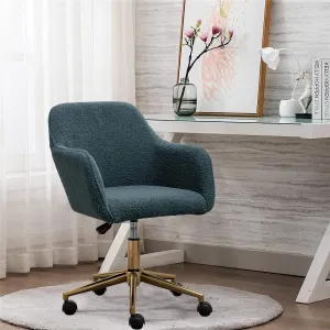 Modern Faux Fur Home Office Chair, Upholstered Elegant Makeup Vanity Chair for Teen Girls Swivel Desk Chair with Gold Base, Height Adjustable Leisure Swivel Office Chair, Green