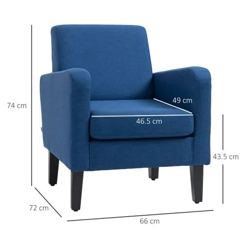Modern Linen-Look Couch w/ Storage Pockets & Solid Wood Legs (Blue)