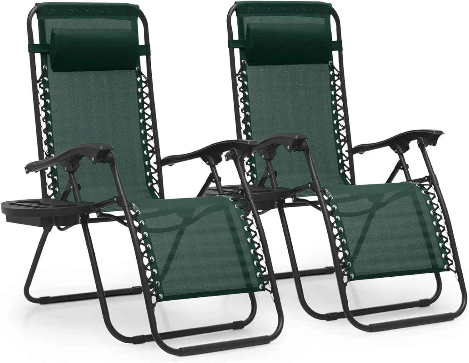 MoNiBloom Zero Gravity Chairs Set of 2 Outdoor Folding Patio Lounge Chairs for Outside Reclining Lawn Recliner Beach Chairs for Adults, Forest Green