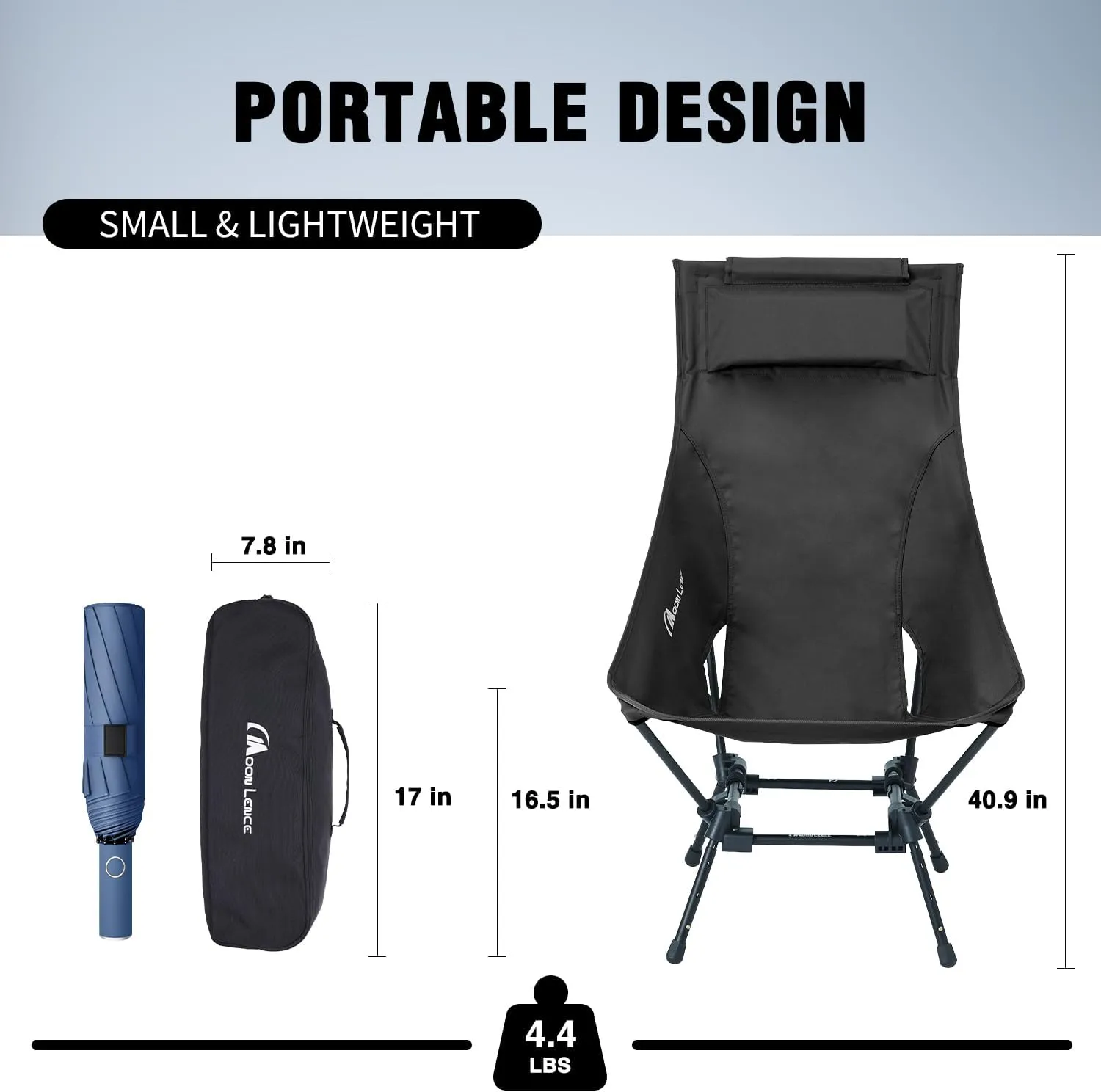MOON LENCE Portable Camping Chairs for Adults, Adjustable Oversize Beach Chair Lawn Chair with High Back - Large Capacity, Heavy Duty (New Black)