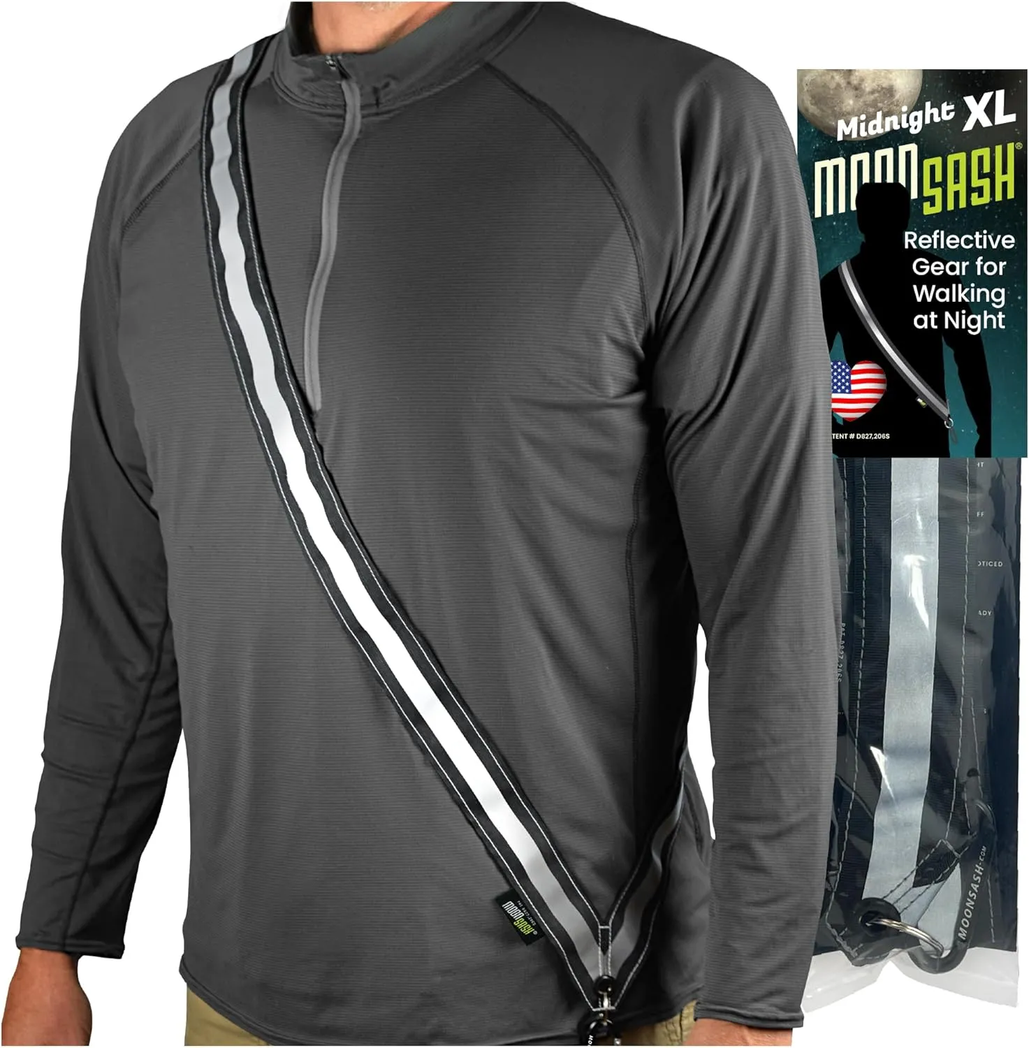 MOONSASH Reflective Sash for Walking at Night | USA-Made | Fitted, Reversible   Patented Night Walking Safety Gear | Perfect Belt/Reflective Vest for Women & Men Alternative | Essential Running Gear