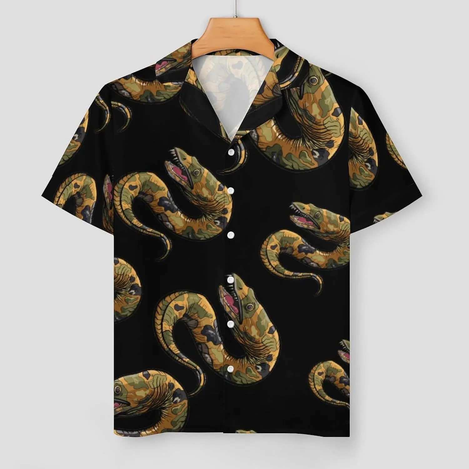 Moray Eel Camouflage Women's Satin Pajama Set Short Sleeve Button Down Sleepwear Loungewear Pj Set