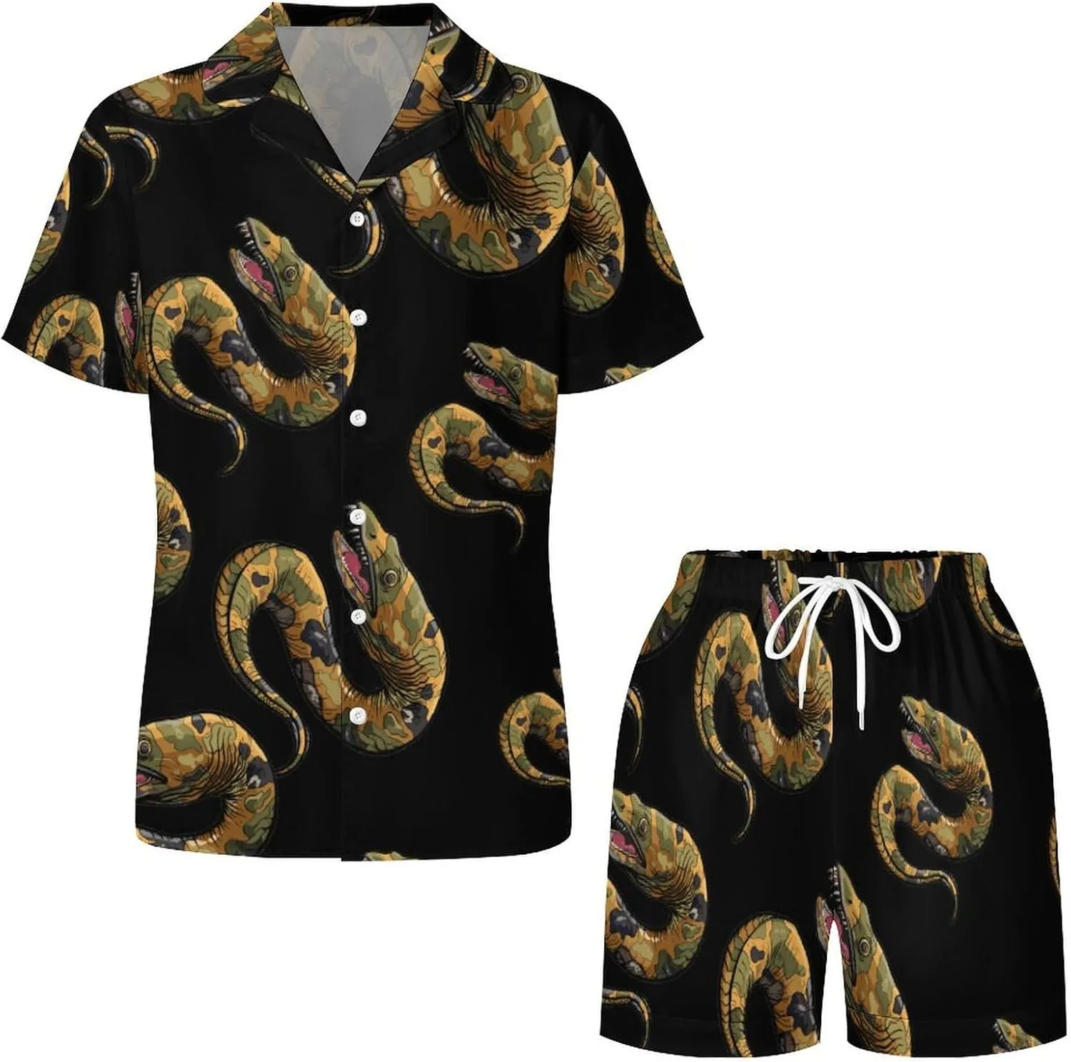 Moray Eel Camouflage Women's Satin Pajama Set Short Sleeve Button Down Sleepwear Loungewear Pj Set