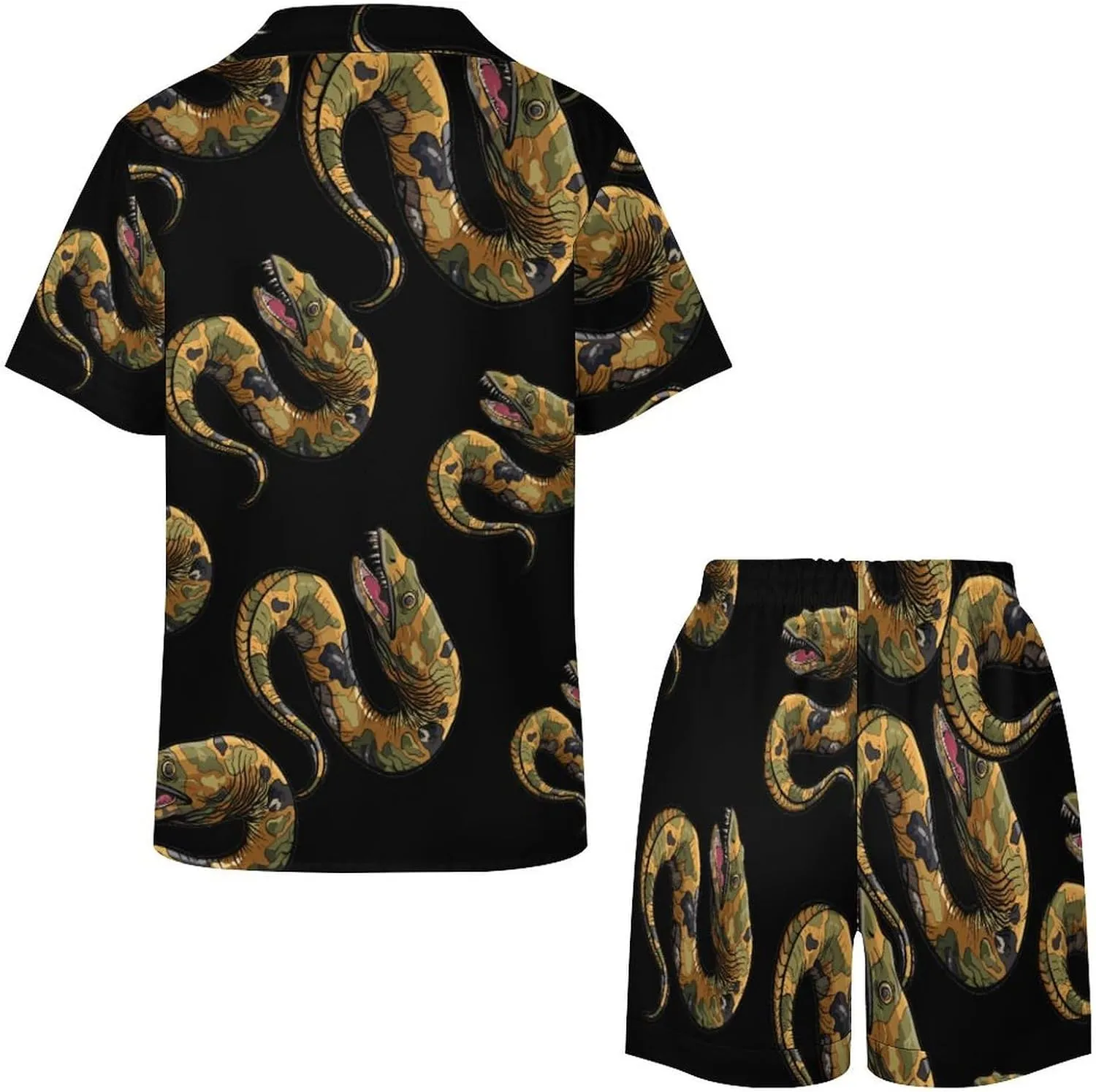 Moray Eel Camouflage Women's Satin Pajama Set Short Sleeve Button Down Sleepwear Loungewear Pj Set