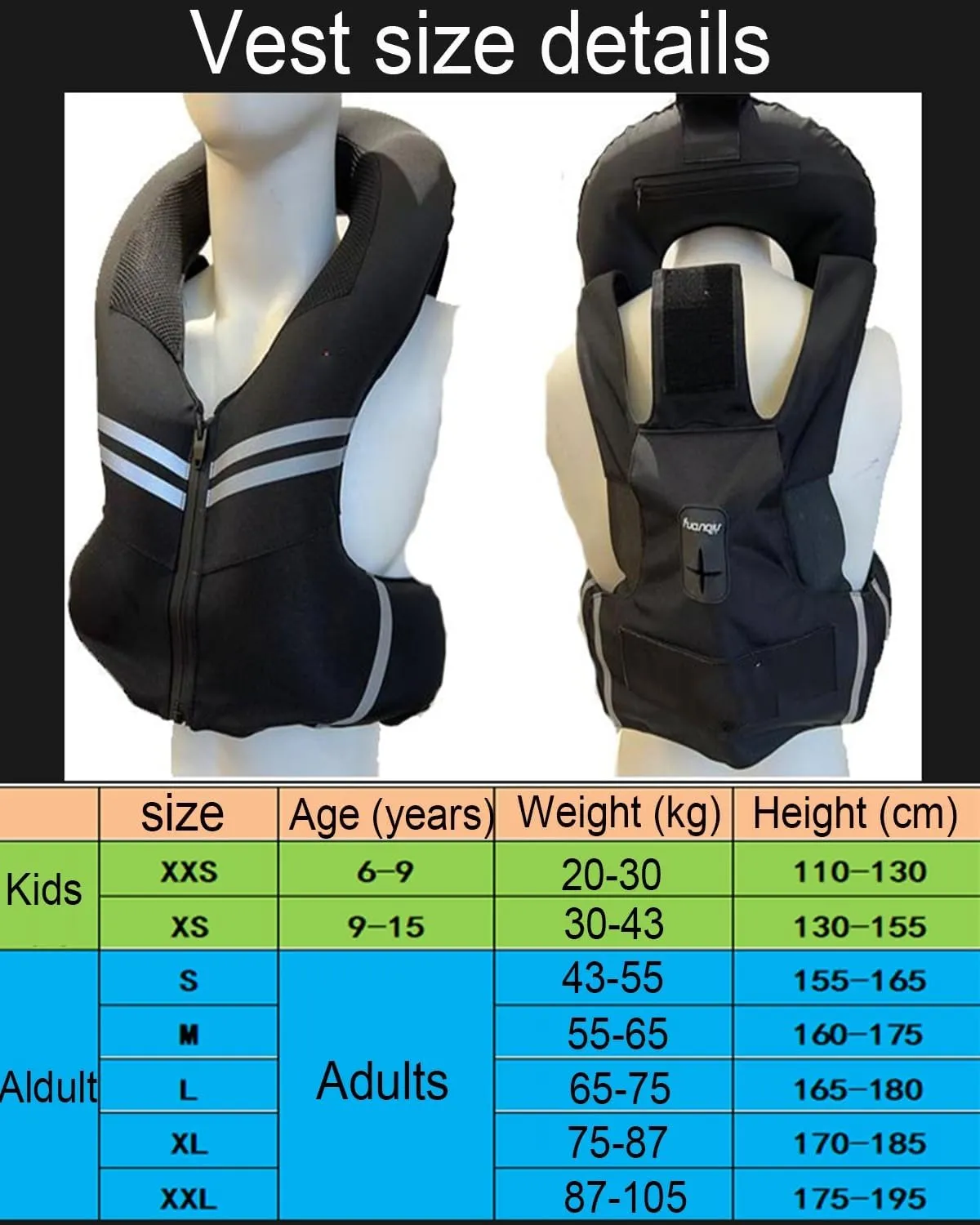 Motorcycle Air Bag Vest For Adult Kids 0.1S Trigger Airbag Adjustable Size, Unisex, Lightweight, Reflective