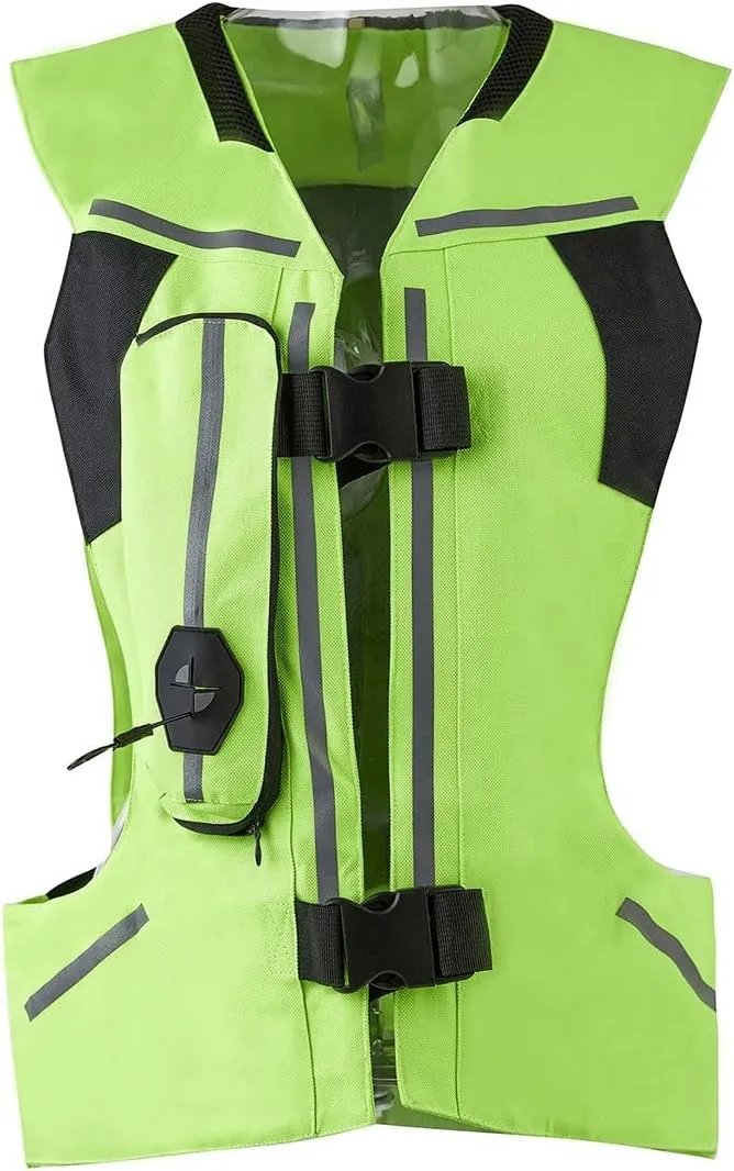 Motorcycle Airbag Vest Racing Inflatable Airvest Protective Jacket Hi Visibility W/ CO2 Cartridge (Color : Green, Size : XXX-Large)