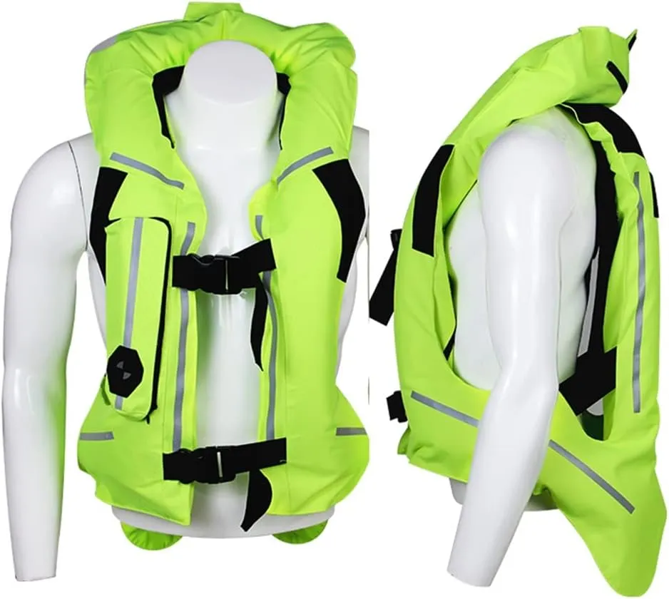 Motorcycle Airbag Vest Racing Inflatable Airvest Protective Jacket Hi Visibility W/ CO2 Cartridge (Color : Green, Size : XXX-Large)