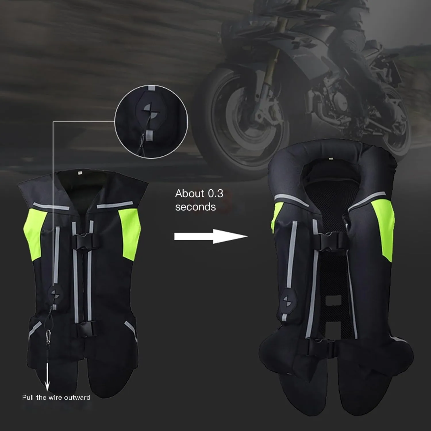 Motorcycle Airbag Vest With Reflective Tape Reusable, 0.1S Trigger Airbag Motocross Air-Bag Riding Jacket