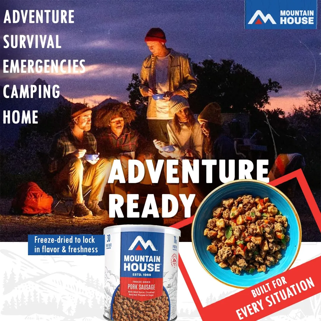 Mountain House Freeze Dried Pork Sausage 25 Servings Per Container Ready to Eat Gluten Free Meal Prep, Emergency Food, Camping & Survival Meals 30 Year Taste Guarantee Made in USA Pack of 6