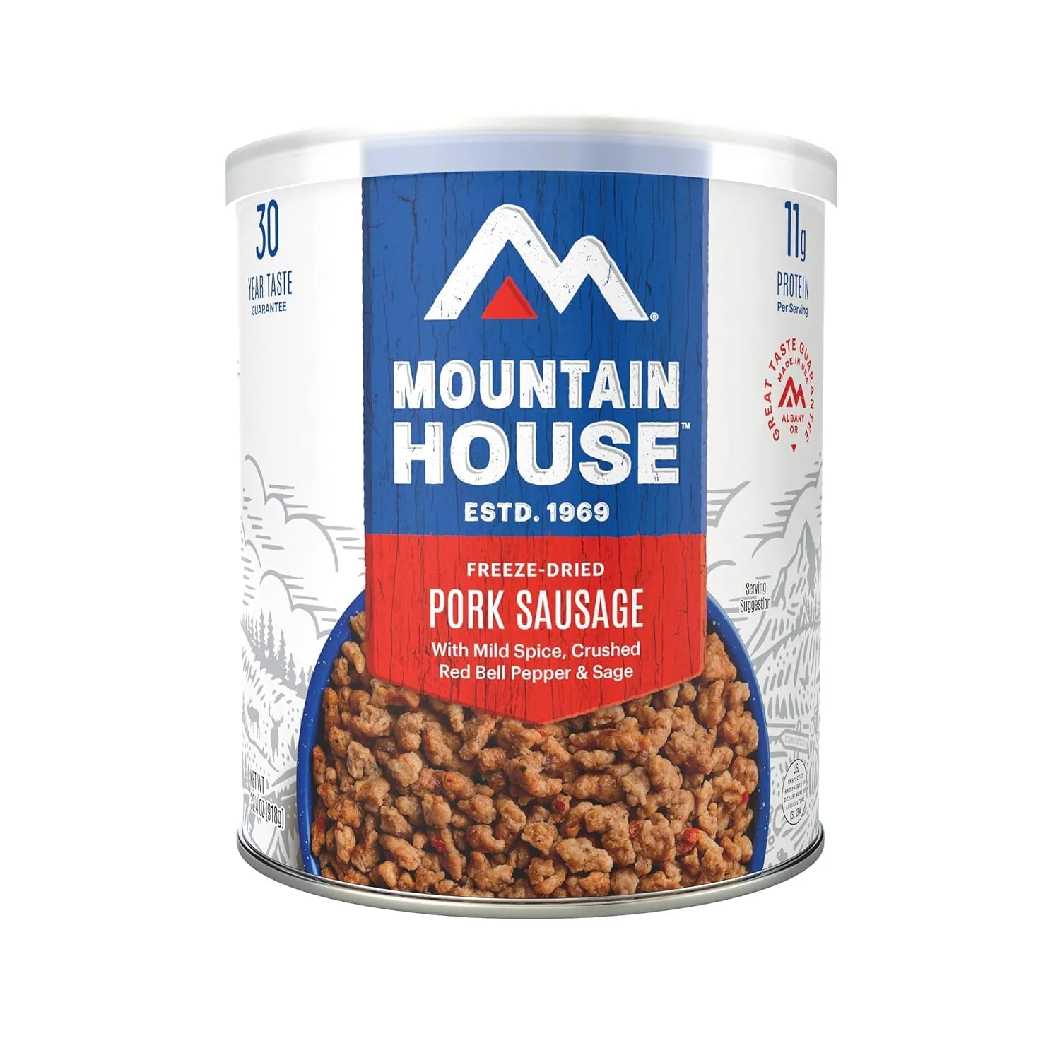 Mountain House Freeze Dried Pork Sausage 25 Servings Per Container Ready to Eat Gluten Free Meal Prep, Emergency Food, Camping & Survival Meals 30 Year Taste Guarantee Made in USA Pack of 6