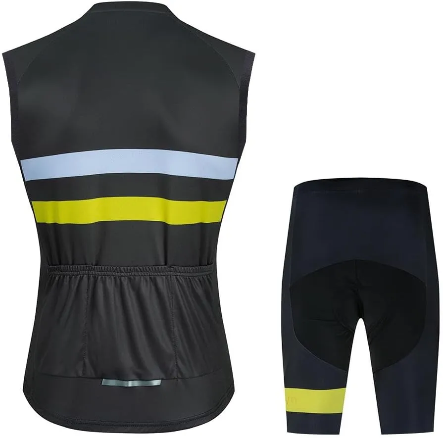 MOXILYN Men's Cycling Vest Road Bike without Sleeves Jersey Zipper Pokcet Bicycle Shorts with Padded Cycling Clothing Set