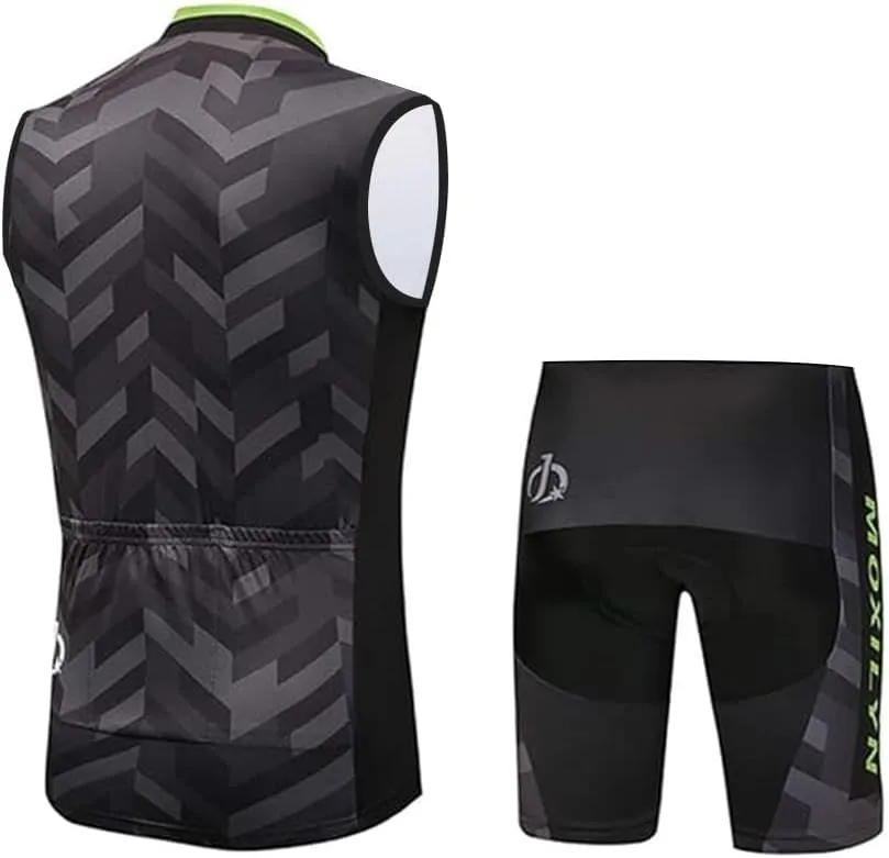 MOXILYN Men's Cycling Vest Road Bike without Sleeves Jersey Zipper Pokcet Bicycle Shorts with Padded Cycling Clothing Set
