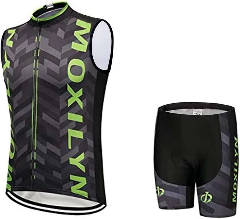 MOXILYN Men's Cycling Vest Road Bike without Sleeves Jersey Zipper Pokcet Bicycle Shorts with Padded Cycling Clothing Set