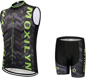 MOXILYN Men's Cycling Vest Road Bike without Sleeves Jersey Zipper Pokcet Bicycle Shorts with Padded Cycling Clothing Set