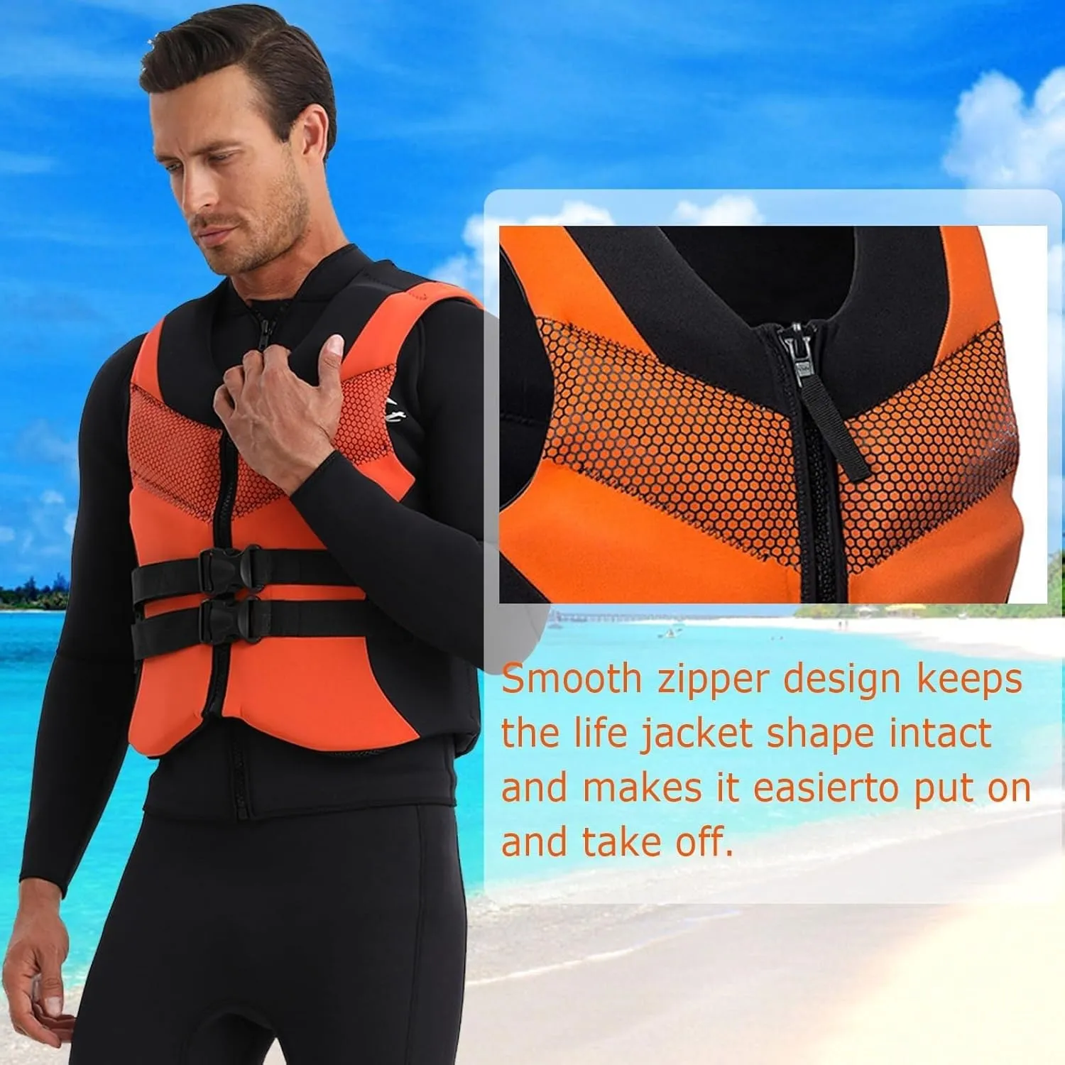 Multifunction Swim Vest for Men and Women, High Buoyancy Floating Aid Jacket, Neoprene Swimming Vest, for Kayaking Surfing Rafting