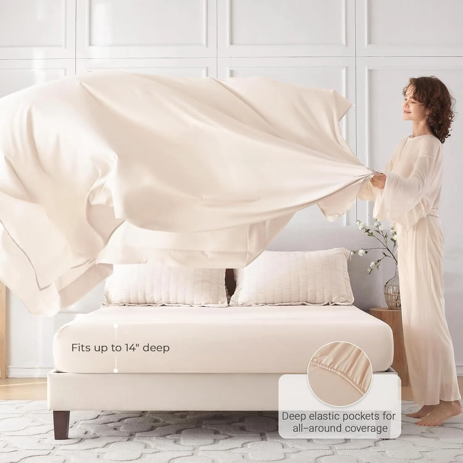 MUXHOMO 7 Pieces California King Comforter Set, Seersucker Bed in a Bag Cal King Size, All Season Luxury Bedding Set with Comforter, Flat Sheet, Fitted Sheet, Pillowcases & Shams, Beige