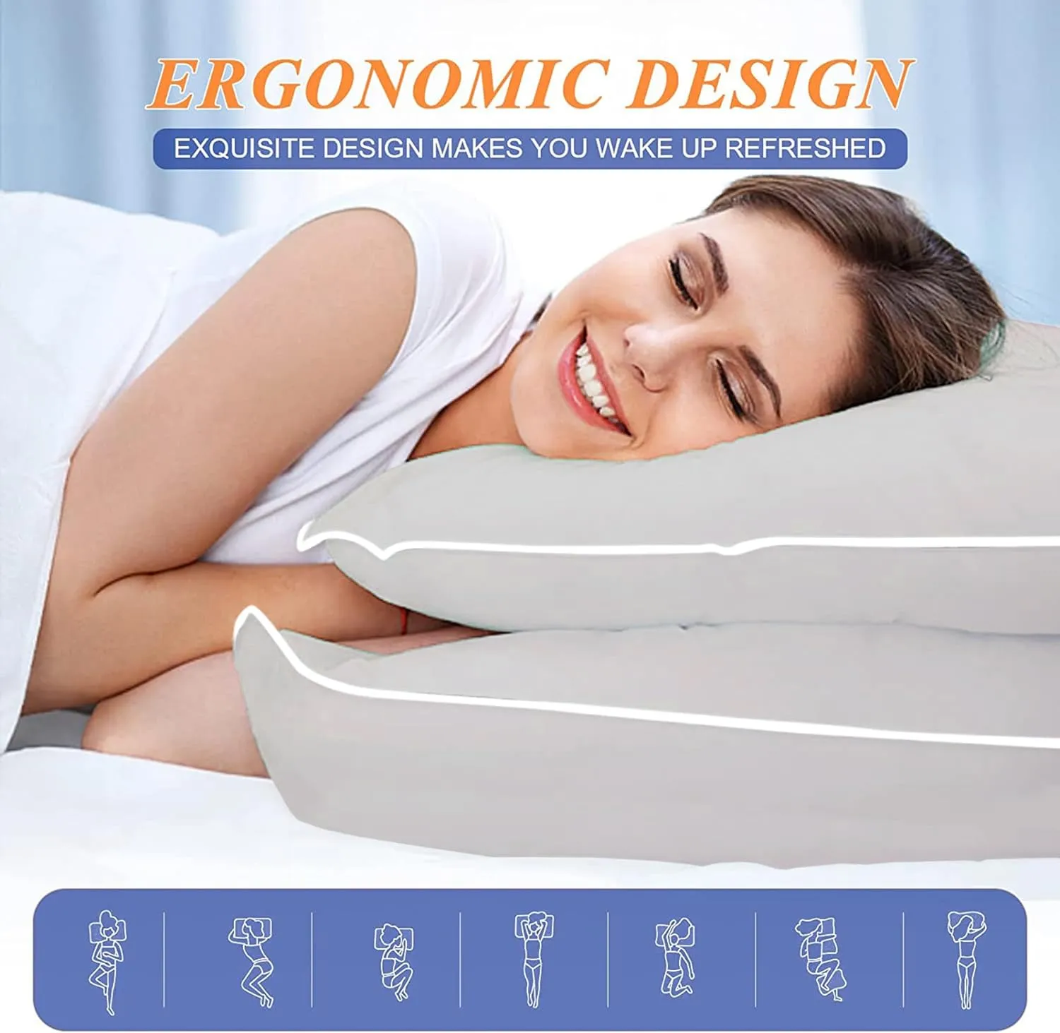 MZOIMZO Bed Pillows for Sleeping- King Size, Set of 2, Cooling Hotel Quality with Premium Soft Down Alternative Fill for Back, Stomach or Side Sleepers, Light Grey