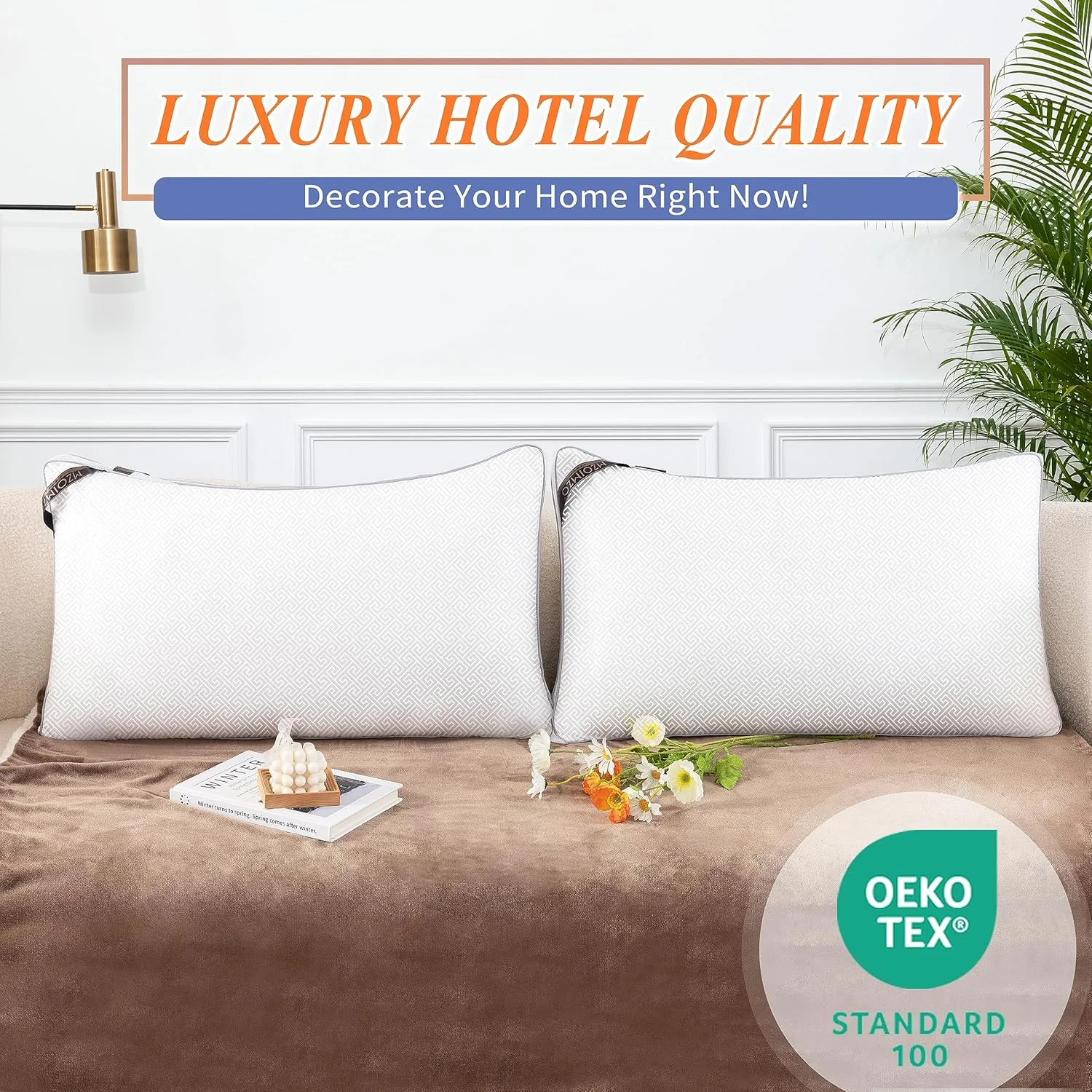 MZOIMZO Luxury Comfy Hotel Collection Bed Pillows for Sleeping- Firm King Size Set of 2, Gusseted Cooling Side Mesh Design with Premium Down Alternative Filling for Back, Stomach or Side Sleepers