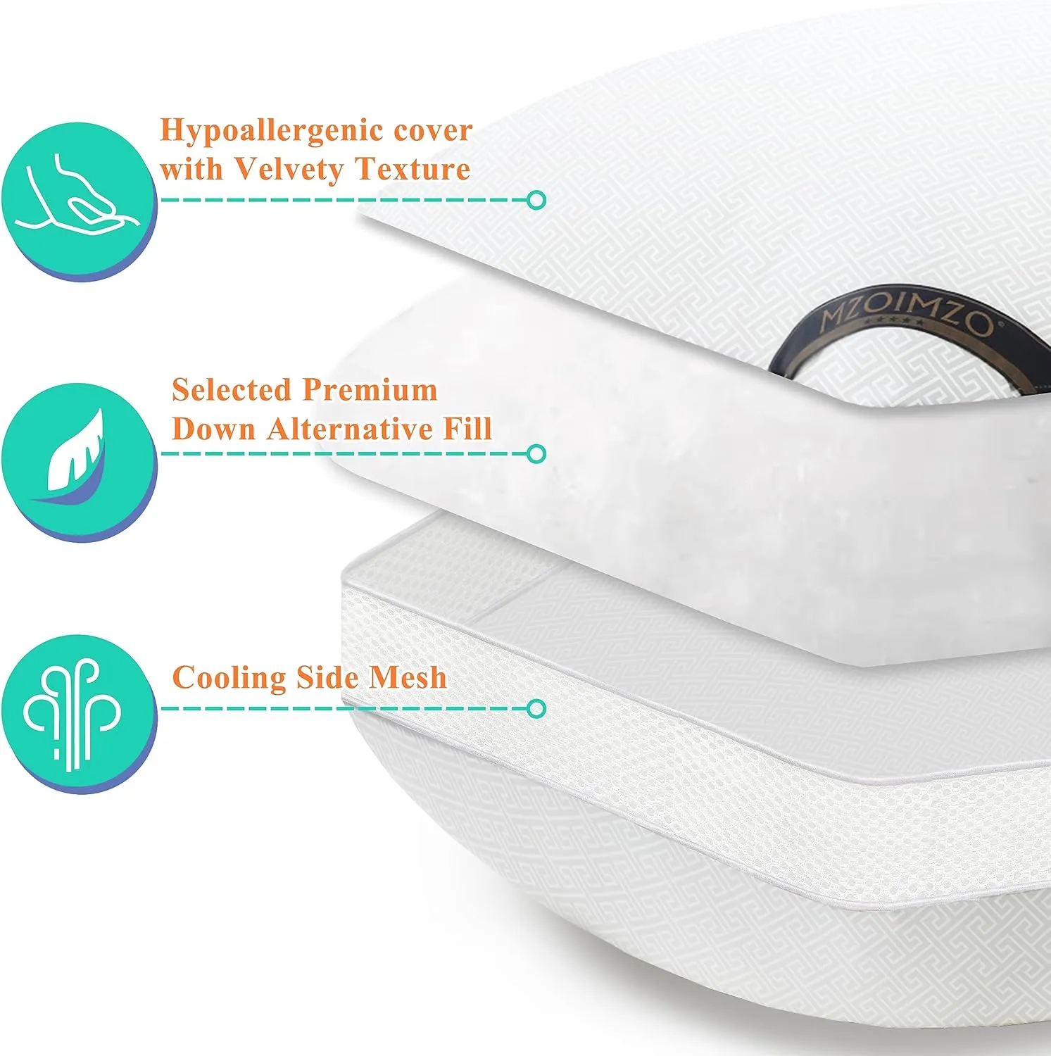 MZOIMZO Luxury Comfy Hotel Collection Bed Pillows for Sleeping- Firm King Size Set of 2, Gusseted Cooling Side Mesh Design with Premium Down Alternative Filling for Back, Stomach or Side Sleepers