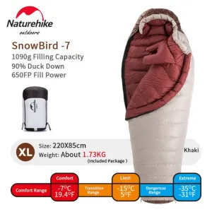 Naturehike Snowbird Mummy Duckdown Extreme Weather Sleeping Bag 1080g Size XL