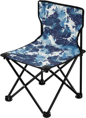 Navy Blue White Marble Pattern Collapsible Portable Chairs for Adults Ultralight Beach Chair Backpack with Carrying Bag Portable Chair for Waiting in Line for Travel Concert