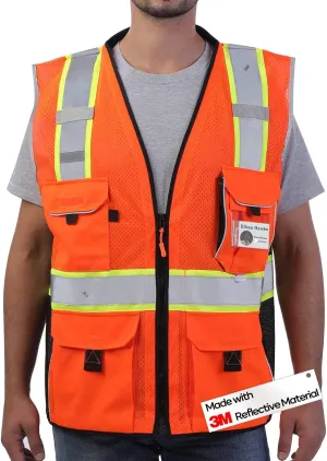 Neopelta Reflective Safety Vest Orange Mesh, Made with 3M Reflective Tape, Heavy Duty Vest with ID pocket, Padded Neck, Orange L