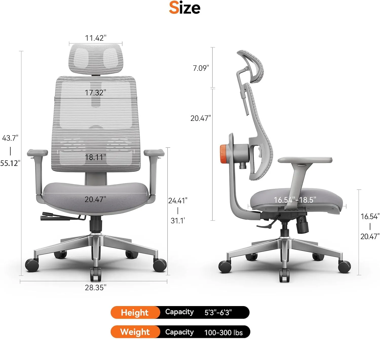 Newtral Ergonomic High-Back Office Chair, Home Office Desk Chair with Auto-Following Lumbar Support, Adjustable Headrest, 3D Armrest, Seat Depth & Heigh Adjustable, 96°-126° Recline