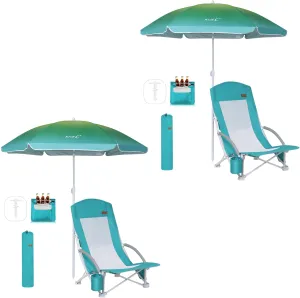 Nice C Beach Chair, Beach Chairs for Adults with Umbrella and Cooler, High Back, Cup Holder & Carry Bag & Heavy Duty Compact Outdoor, Camping (Set of Blue)