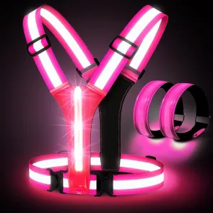 Night - time Outdoor Gear, Including an LED Reflective Vest and a Set of LED Reflective Wristbands (2pack), with Universal USB Charging, Suitable for Walking, Running and Cycling.