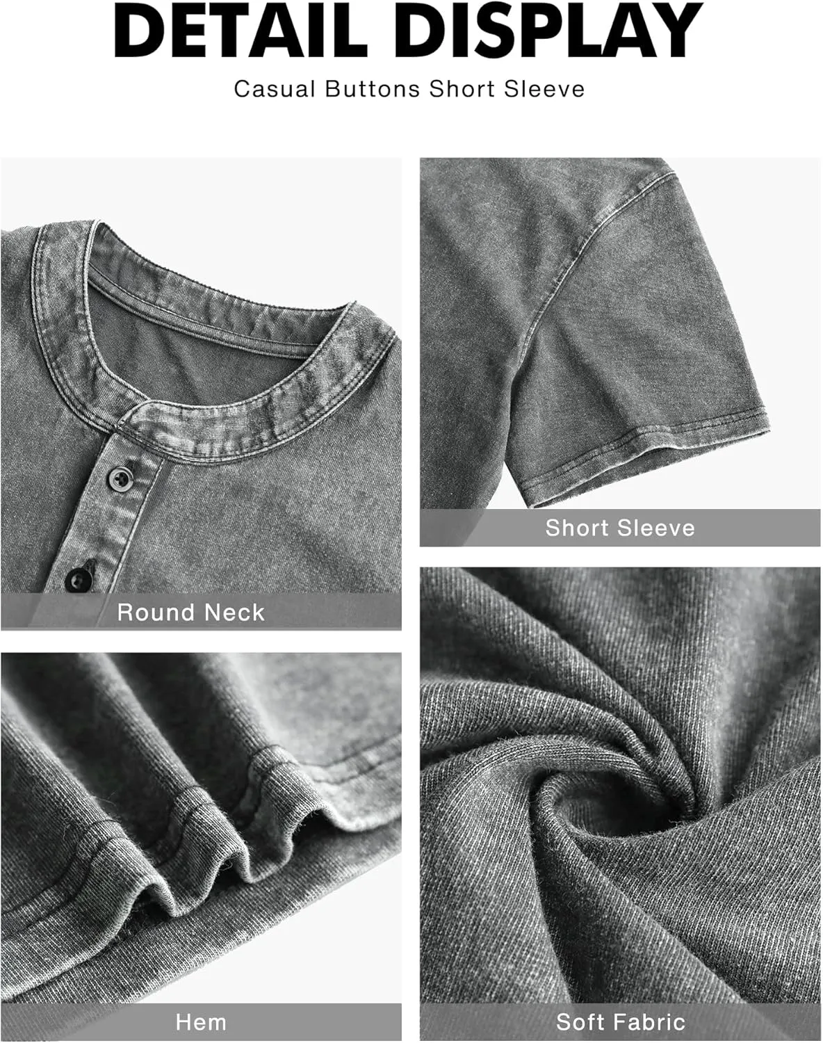 NITAGUT Mens Distressed Henley Shirts Retro Short Sleeve Cotton Tee Shirts Casual Button Down Washed T-Shirts