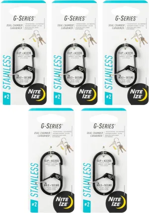 Nite Ize G-Series Dual Chamber Carabiner - Heavy-Duty Key Organizer Carabiner Clip - Dual Chamber Carabiner with Wire Gate Closure - Black, Size 2 (5 Pack)
