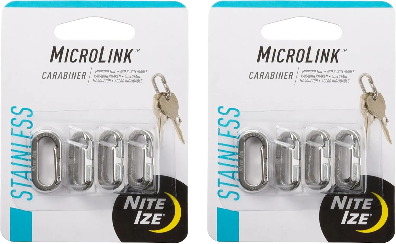 Nite Ize MicroLink Carabiner - Heavy-Duty Carabiner Clips for Keys & Keychains - Small Carabiners for Keychain Accessories - Stainless Steel Clips for Key Organizer - 4 Count (2 Pack)