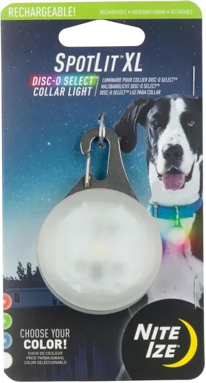 Nite Ize SpotLit XL Rechargeable Collar Light - Carabiner Keychain Clip with LED Light - Clip Color-Changing Light for Dog Collars - Disc-O Select