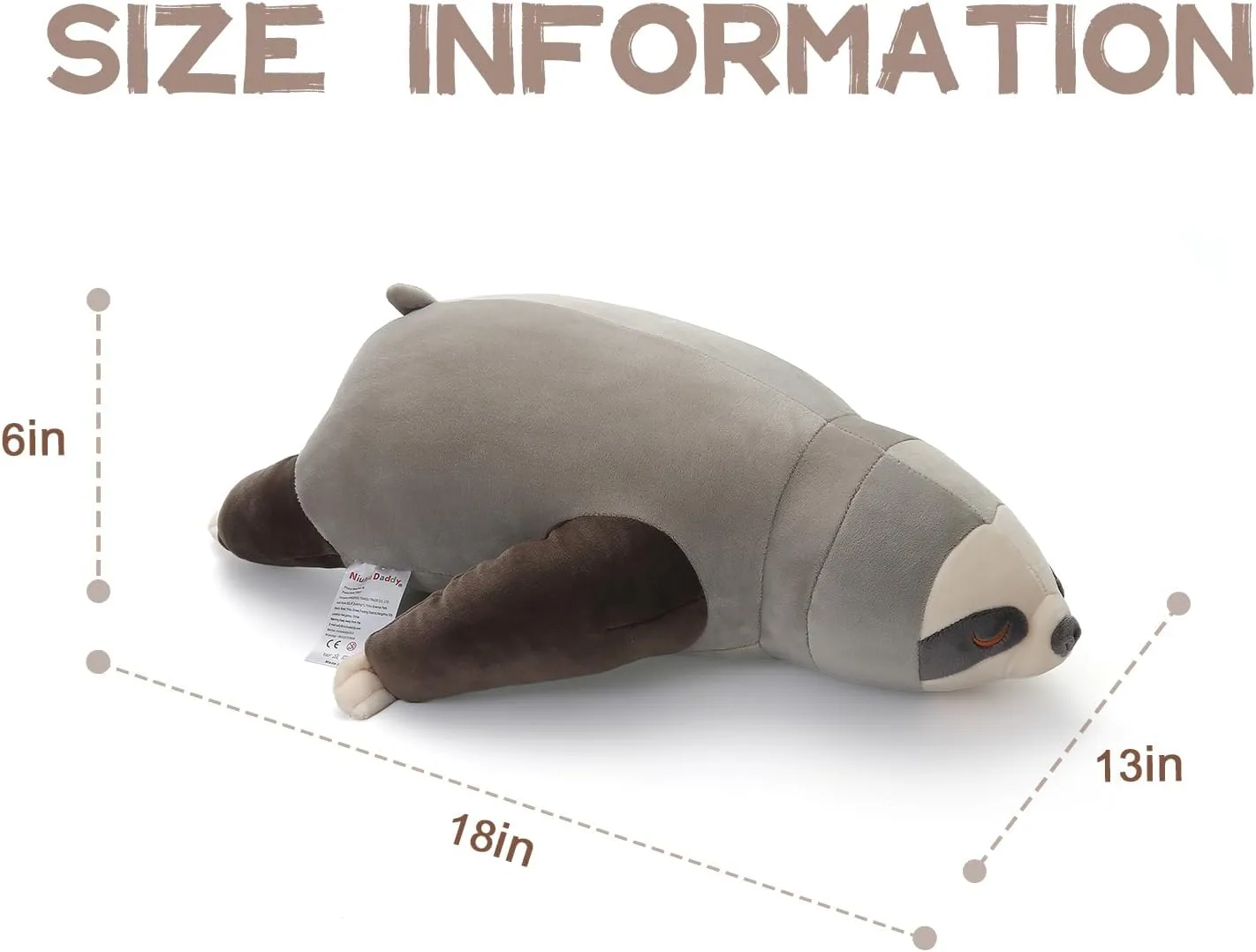 Niuniu Daddy 18” Sloth Stuffed Animal Not Weighted - Cute Large Sloth Lying Plushies, Kawaii Sloth Toy Plush, Squishy Soft Hugging Body Pillow, Gifts for Girls Boys Birthday Christmas Party