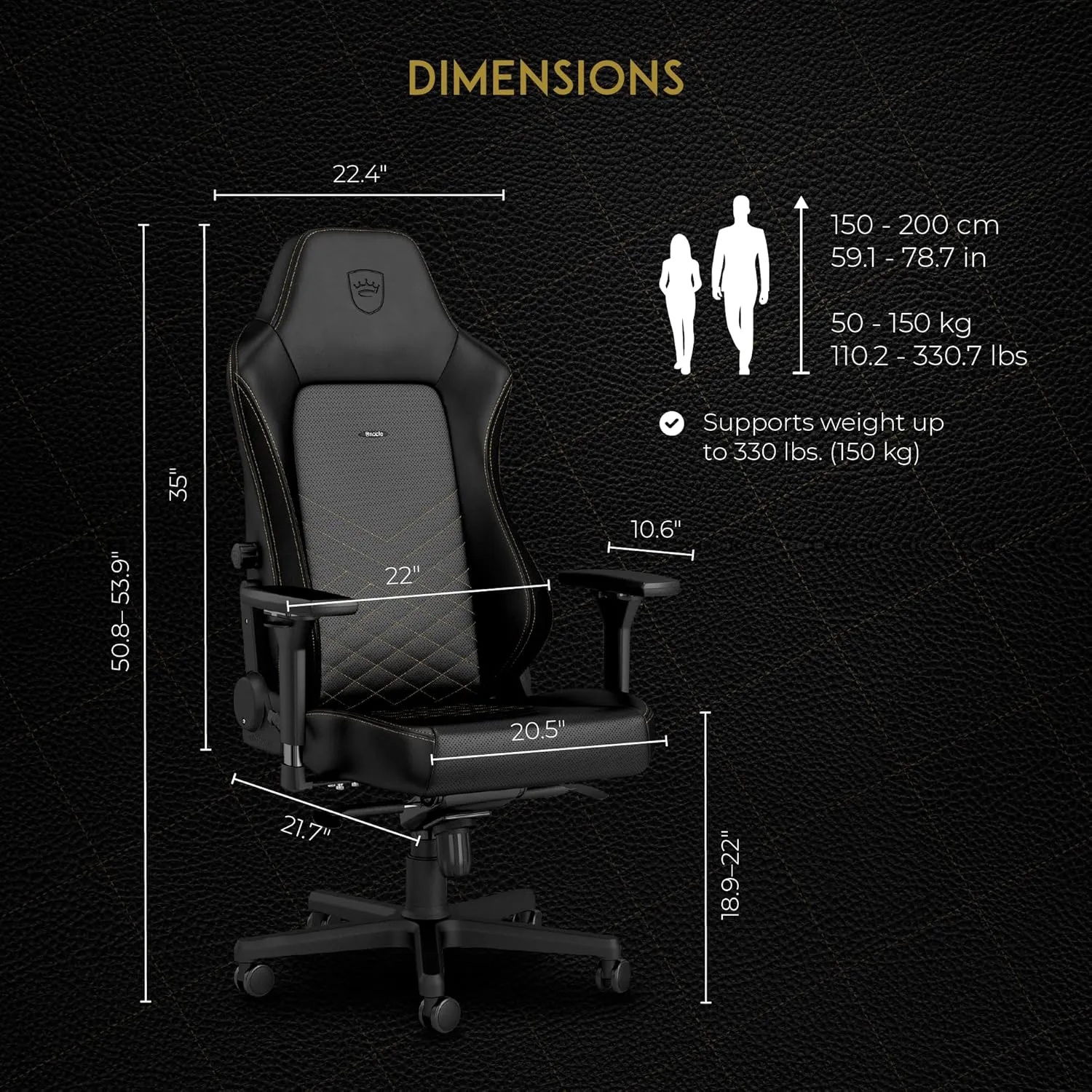 noblechairs Hero Gaming Chair/Office Chair with Lumbar Support, PU Faux Leather, Black/Gold