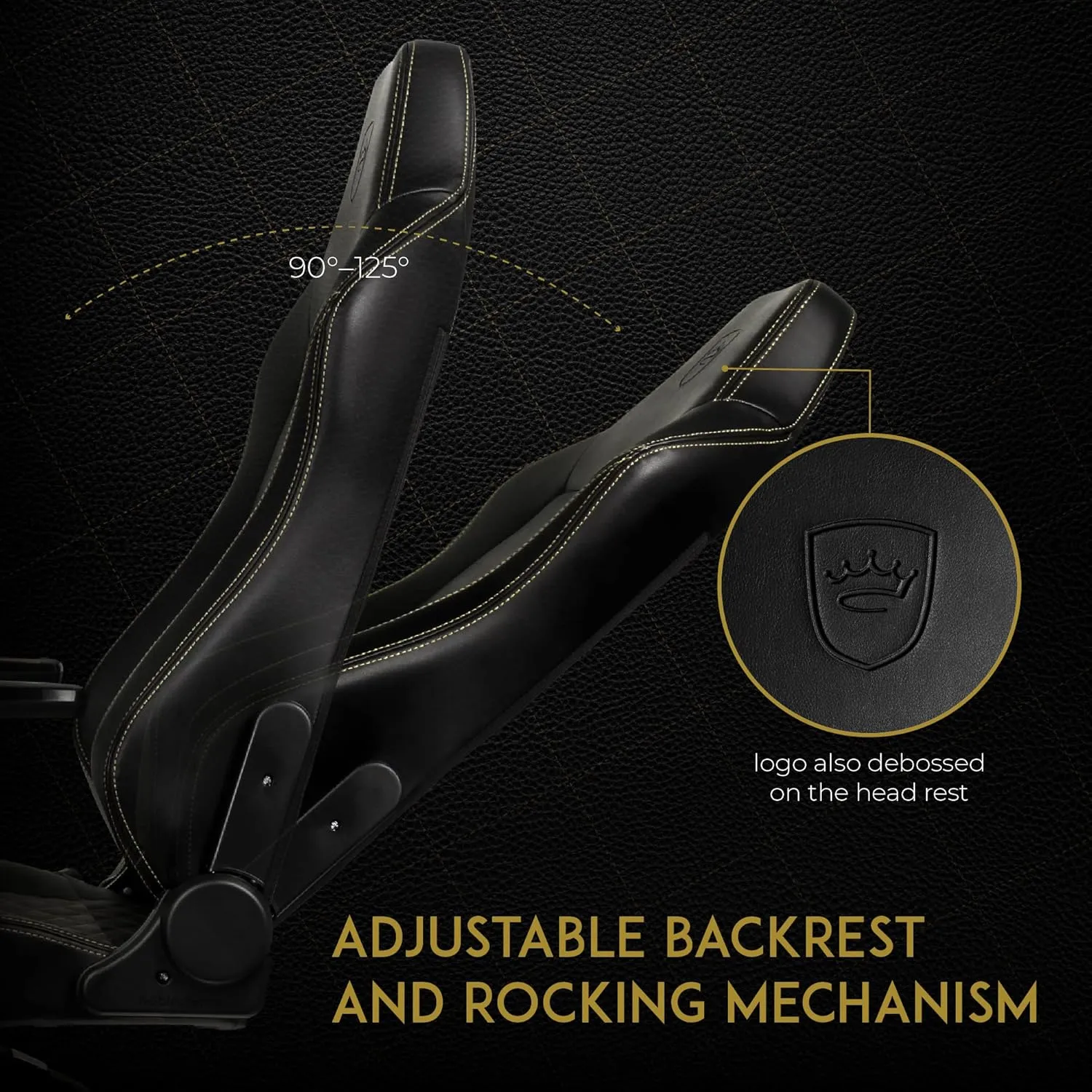 noblechairs Hero Gaming Chair/Office Chair with Lumbar Support, PU Faux Leather, Black/Gold