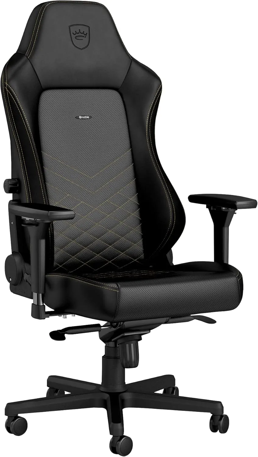 noblechairs Hero Gaming Chair/Office Chair with Lumbar Support, PU Faux Leather, Black/Gold
