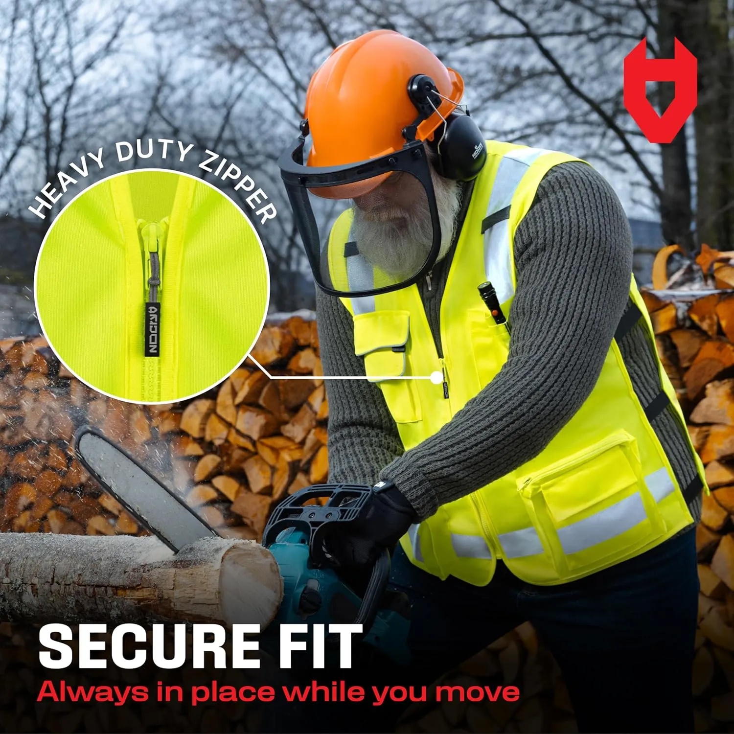 NoCry Premium Reflective Safety Vest for Men with Heavy-Duty Stitching & Phone Pocket — ANSI Class 2 High-Visibility Neon Workwear with Multiple Pockets – Ideal for Construction Workers & Surveyors