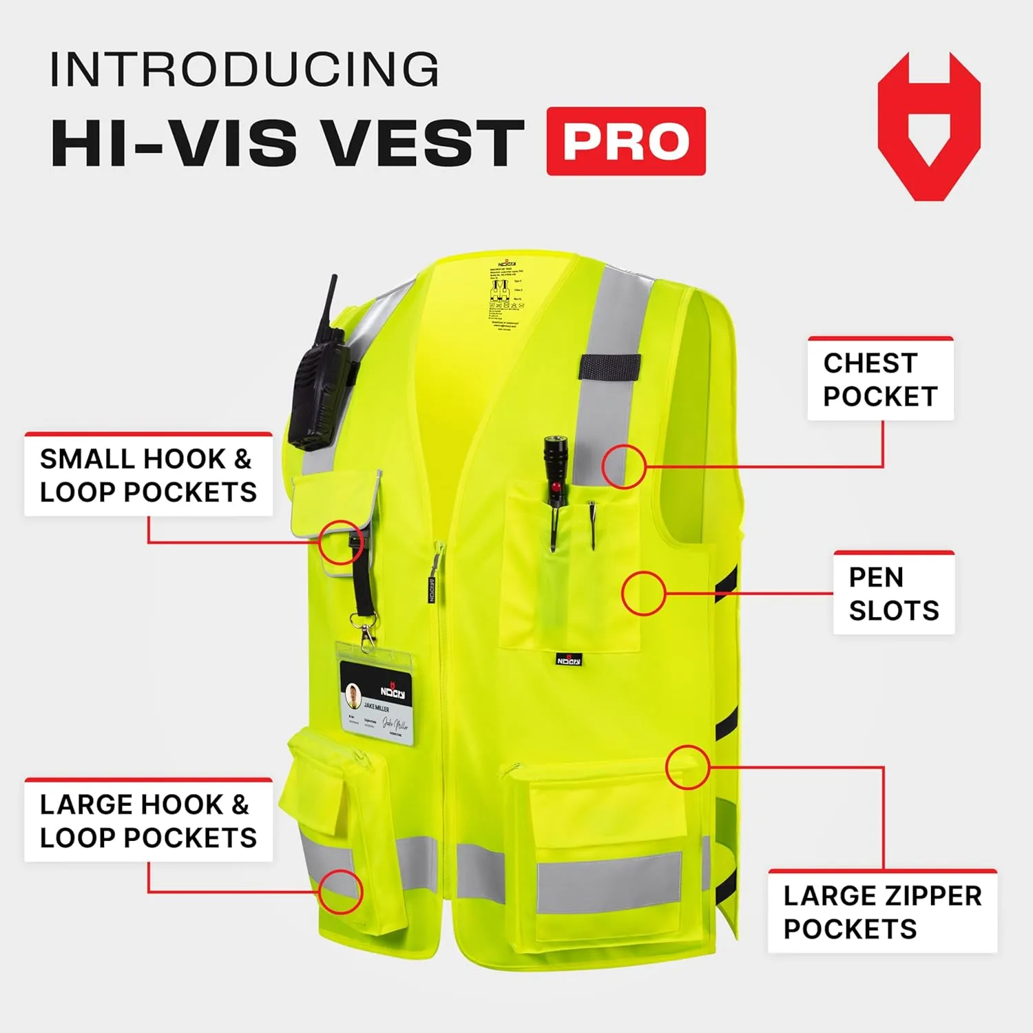 NoCry Premium Reflective Safety Vest for Men with Heavy-Duty Stitching & Phone Pocket — ANSI Class 2 High-Visibility Neon Workwear with Multiple Pockets – Ideal for Construction Workers & Surveyors
