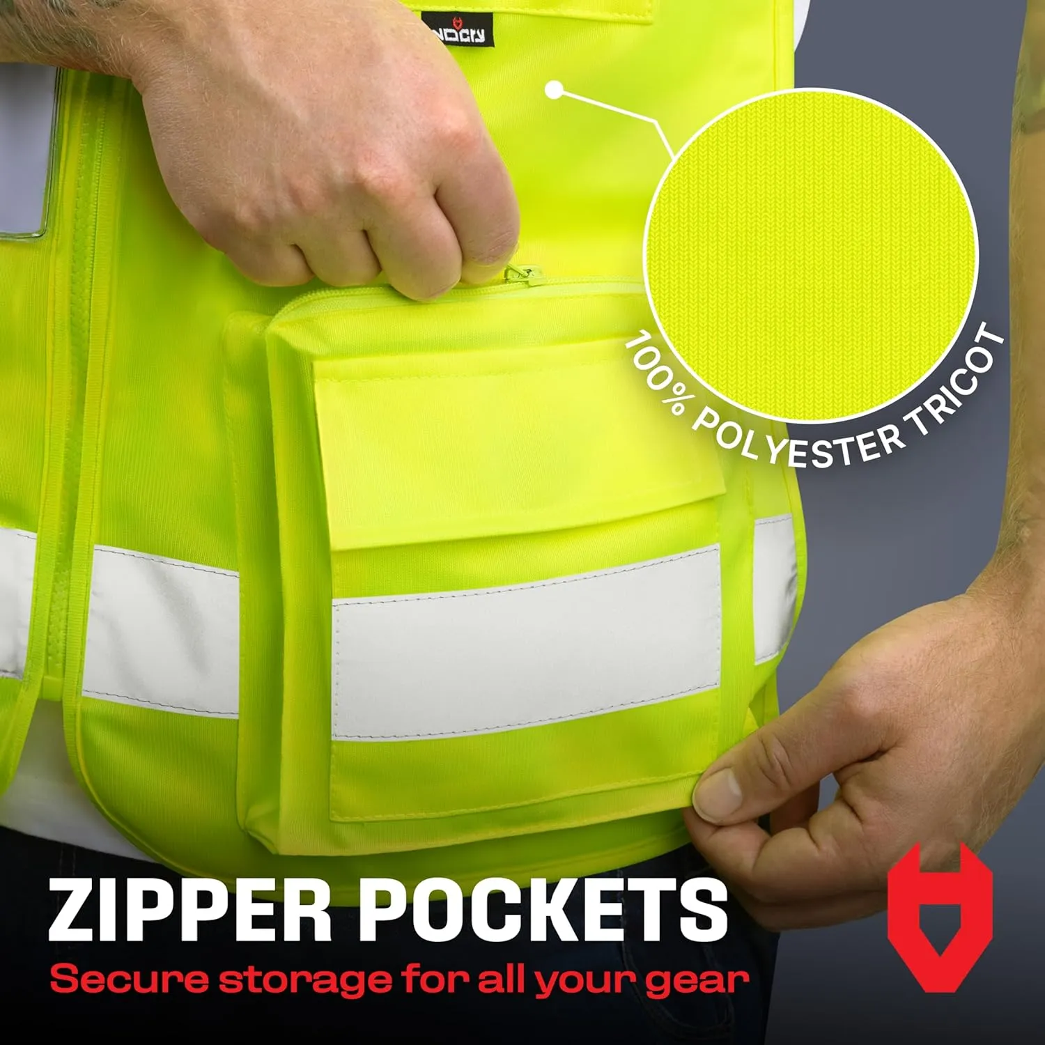 NoCry Premium Reflective Safety Vest for Men with Heavy-Duty Stitching & Phone Pocket — ANSI Class 2 High-Visibility Neon Workwear with Multiple Pockets – Ideal for Construction Workers & Surveyors